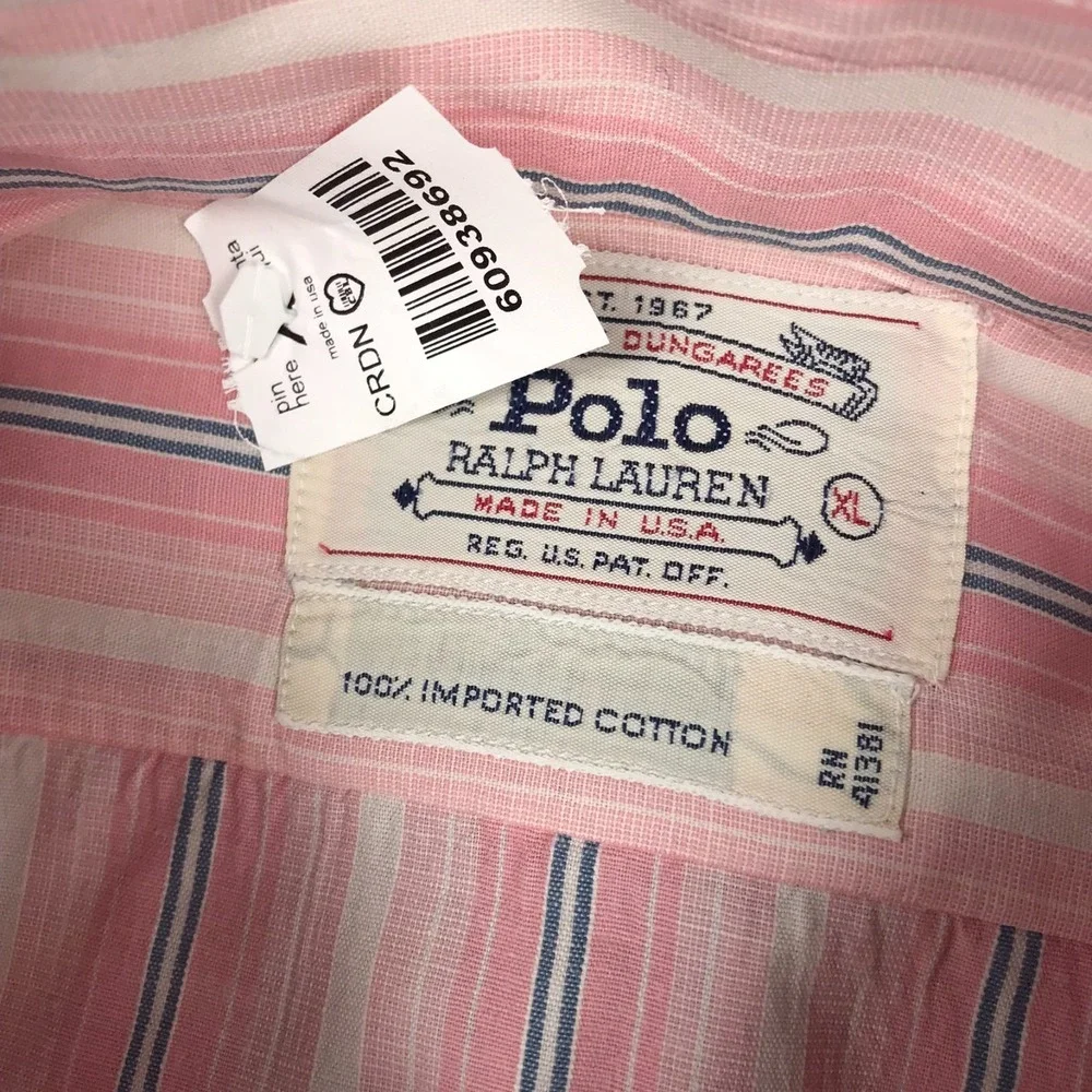 Vintage Polo Ralph Lauren Shirt Mens XL Pink Multi Striped Imported Cotton LS